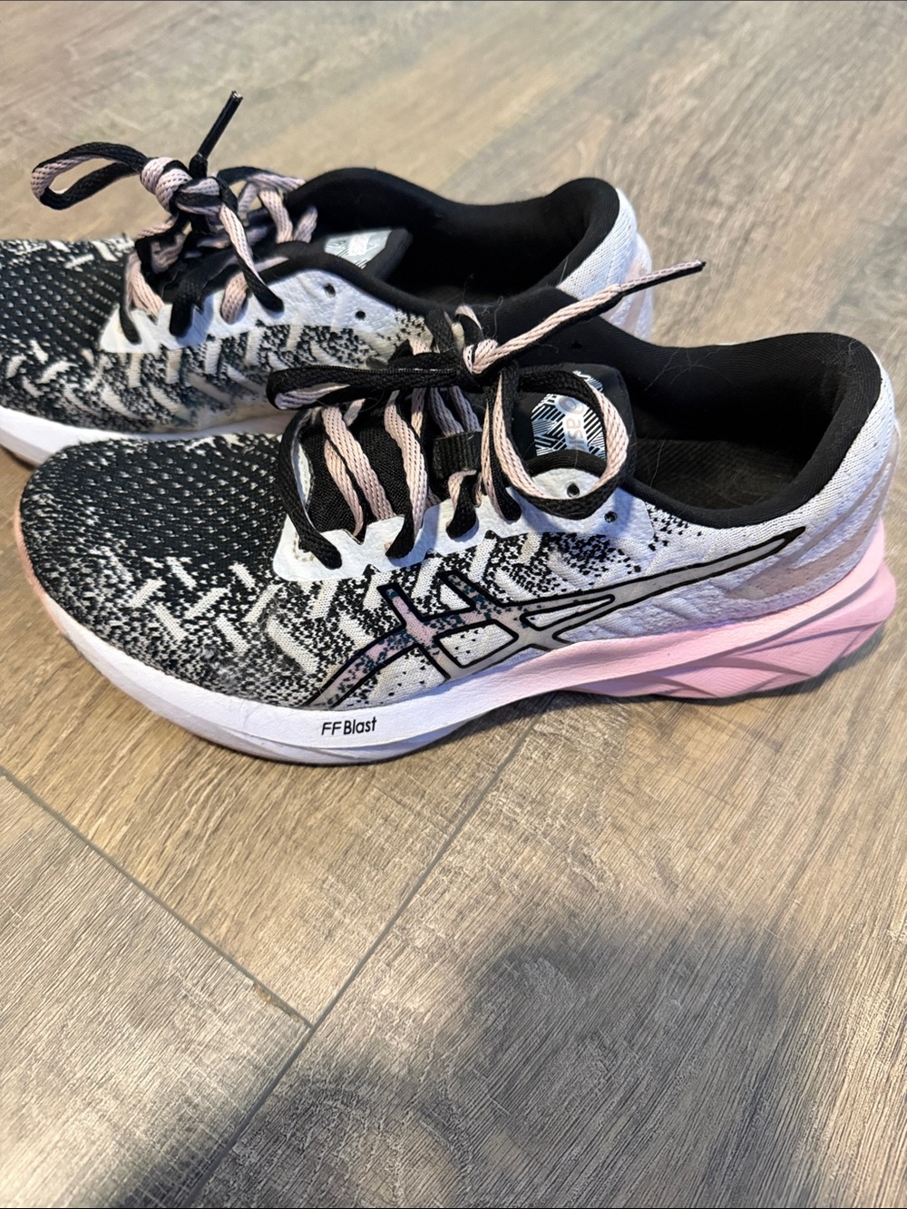 Asics Women's Black, White & Pink Knit Running Shoes